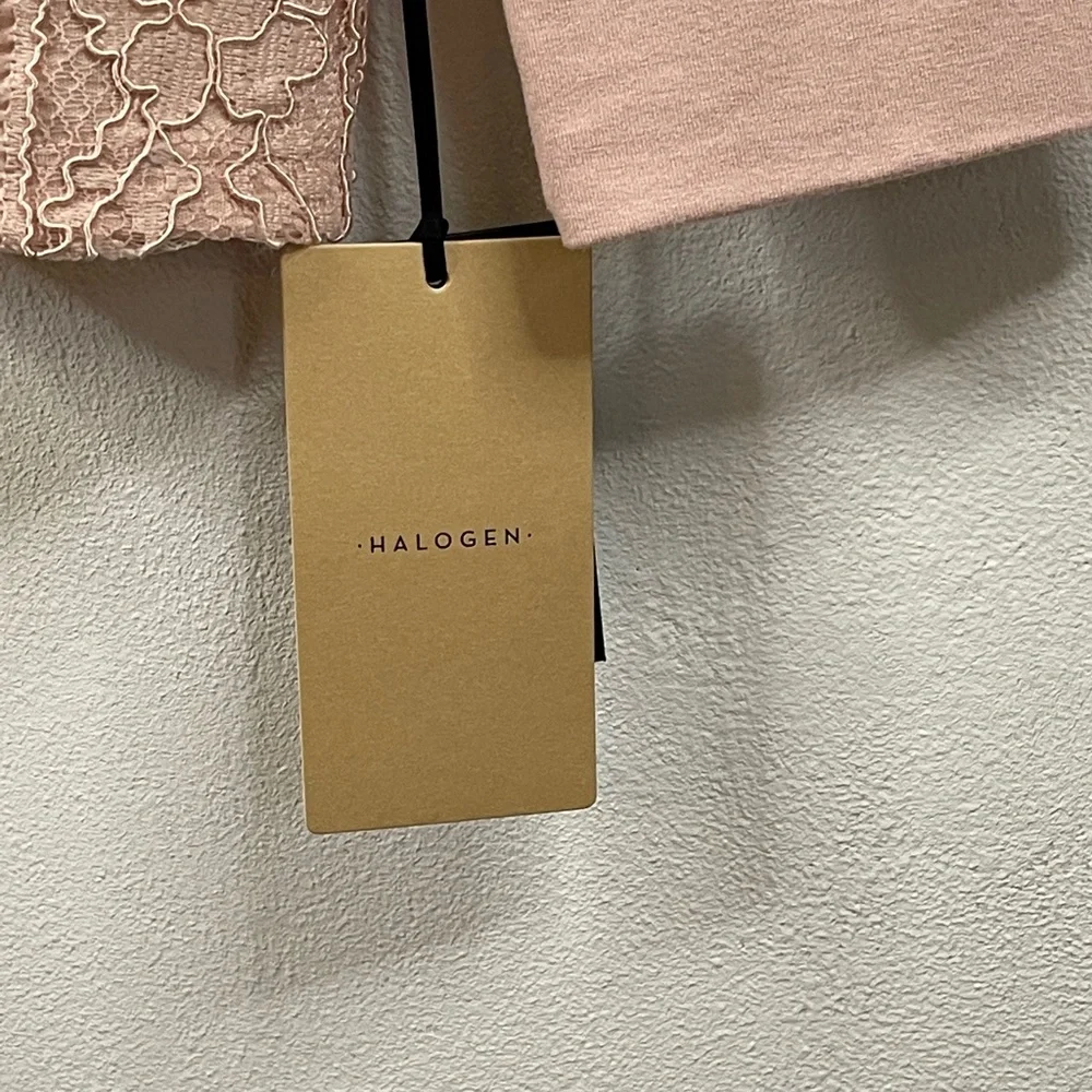 Halogen Pink Smoke Floral Lace Mock Neck Top